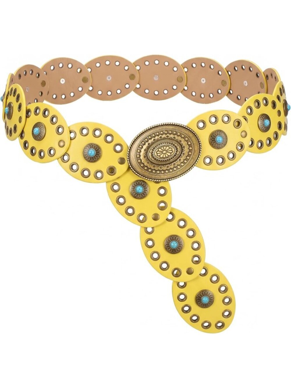 Women Yellow/Gold Western Belts Wide Disc Belt Cowgirl Boho Concho Leather Belt